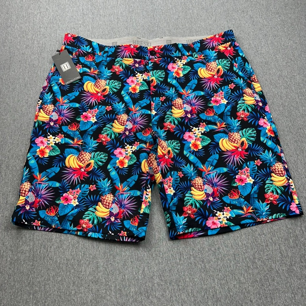 Hreski Golf Shorts Mens 40‎ Tropical All Over Print 10" Inseam Colorful NEW